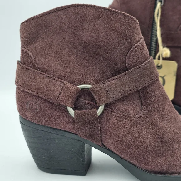 NWT Born Carmel Harness Suede Ankle Booties, Burgundy/Wine, Women's Size 6 - Picture 2 of 16